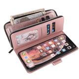 For iphone X/XS/XS MAX/11/11Pro Pu Leather  Mobile Phone Cover Zipper Card Bag + Wrist Strap Rose gold