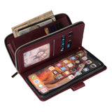 For iphone X/XS/XS MAX/11/11Pro Pu Leather  Mobile Phone Cover Zipper Card Bag + Wrist Strap Red wine
