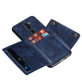 For OPPO A9 2020/Realme XT/Reno 2 Mobile Phone Shell Classic Textured Pattern Buckle Closure Design Anti-fall Smartphone Case  blue
