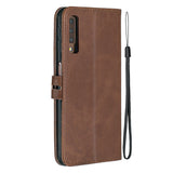 For Samsung A7 2018 Denim Pattern Solid Color Flip Wallet PU Leather Protective Phone Case with Buckle & Bracket brown