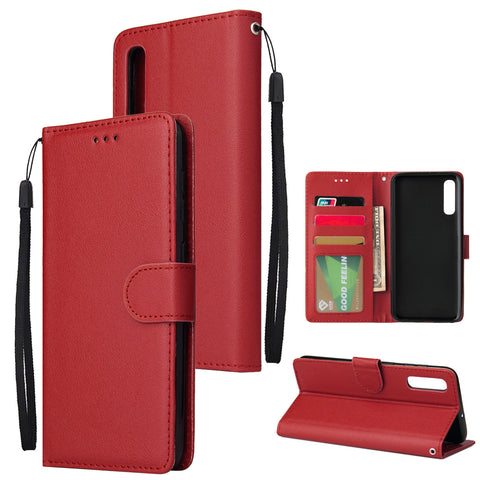 For Samsung A50 Wallet-type PU Leather Protective Phone Case with Buckle & 3 Card Position red
