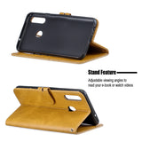 For Samsung A10S A20S Solid Color Denim Texture Front Clasp Bracket Leather Mobile Phone Cover yellow