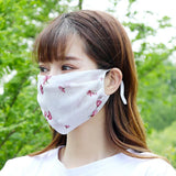 Fashionable Chiffon Printed Sunscreen Summer Breathable And Washable Dustproof Mask Black leaf flower_One size