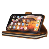 For iphone X/XS/XS MAX/11/11Pro Pu Leather  Mobile Phone Cover Zipper Card Bag + Wrist Strap brown