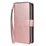 For iphone X/XS/XS MAX/11/11Pro Pu Leather  Mobile Phone Cover Zipper Card Bag + Wrist Strap Rose gold