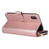 For iphone X/XS/XS MAX/11/11Pro Pu Leather  Mobile Phone Cover Zipper Card Bag + Wrist Strap Rose gold