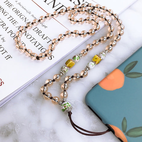 Fashion Hand-woven Mobile Phone Chain Blue White Porcelain Crystal Shiny Pendant  Gold