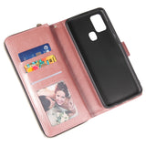 For Samsung A01/A21/A31/A41/A51 Pu Leather  Mobile Phone Cover Zipper Card Bag + Wrist Strap Rose gold