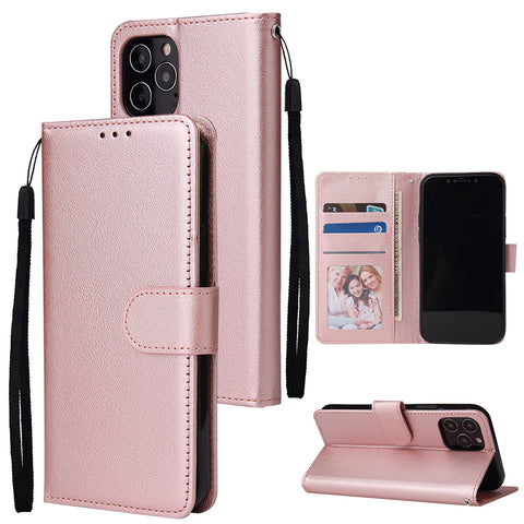 For Iphone 12 5.4 inch/6.1 inch/ 6.7 inch PU Leather Three-card Photo Frame Front Buckle Mobile Phone shell Rose gold