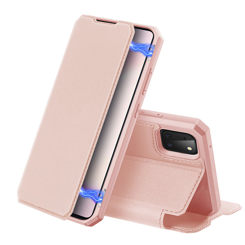 For Samsung NOTE 10 Lite Magnetic Protective Case Bracket with Card Slot Leather Mobile Phone Cover Pink