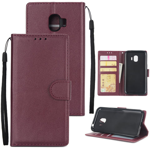 For Samsung J2 PRO 2018/Grand Prime Pro/J250 PU Cell Phone Case Protective Cover Shell with Buckle wine Red