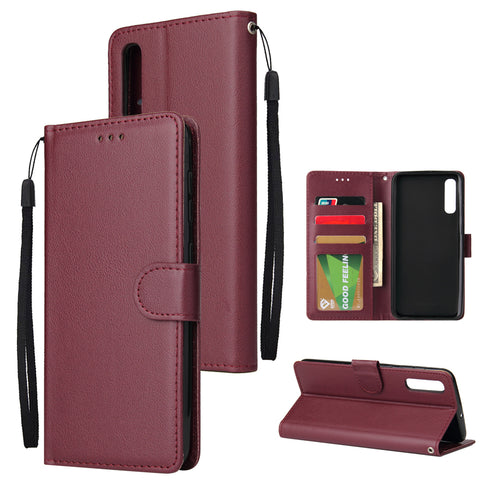 For Samsung A50 Wallet-type PU Leather Protective Phone Case with Buckle & 3 Card Position Red wine
