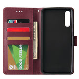 For Samsung A50 Wallet-type PU Leather Protective Phone Case with Buckle & 3 Card Position Red wine