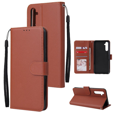 For OPPO A8 / A31/Realme XT / X2 Mobile Phone Case PU Buckle Closure Wallet Design Cards Slots All-round Protection Phone Cover  brown