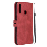 For Samsung A10S A20S Solid Color Denim Texture Front Clasp Bracket Leather Mobile Phone Cover red