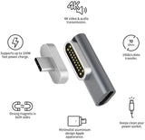 Magnetic USB C Type-C Adapter Side Plug Elbow 20pin Full-function Adapter Charging Data Transmission 4k Video Silver