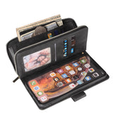 For iphone X/XS/XS MAX/11/11Pro Pu Leather  Mobile Phone Cover Zipper Card Bag + Wrist Strap black