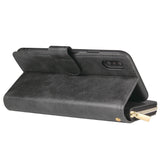 For iphone X/XS/XS MAX/11/11Pro Pu Leather  Mobile Phone Cover Zipper Card Bag + Wrist Strap black