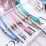 Fashion Hand-woven Mobile Phone Chain Blue White Porcelain Crystal Shiny Pendant  Gold