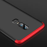 For One Plus 6 Slim 3 in 1 Hybrid Hard Case Full Body 360 Degree Protection Back Cover  Red black red