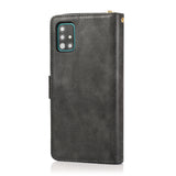 For Samsung A51 5G/A71 5G/Note 10 pro Pu Leather  Mobile Phone Cover Zipper Card Bag + Wrist Strap black