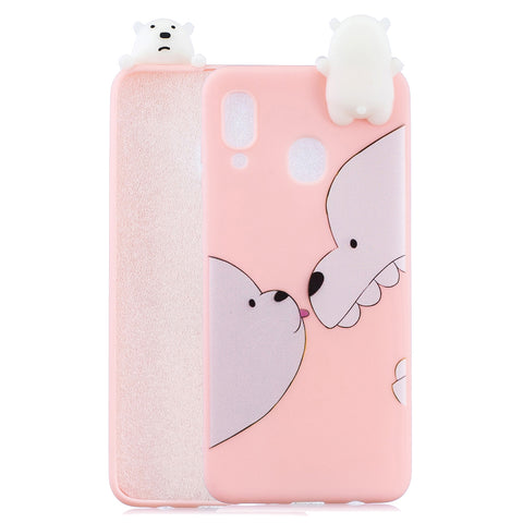 For Samsung A10S A20S Color Painting Pattern Drop Protection Soft TPU Mobile Phone Case+Back Cover Bracket Big white bear