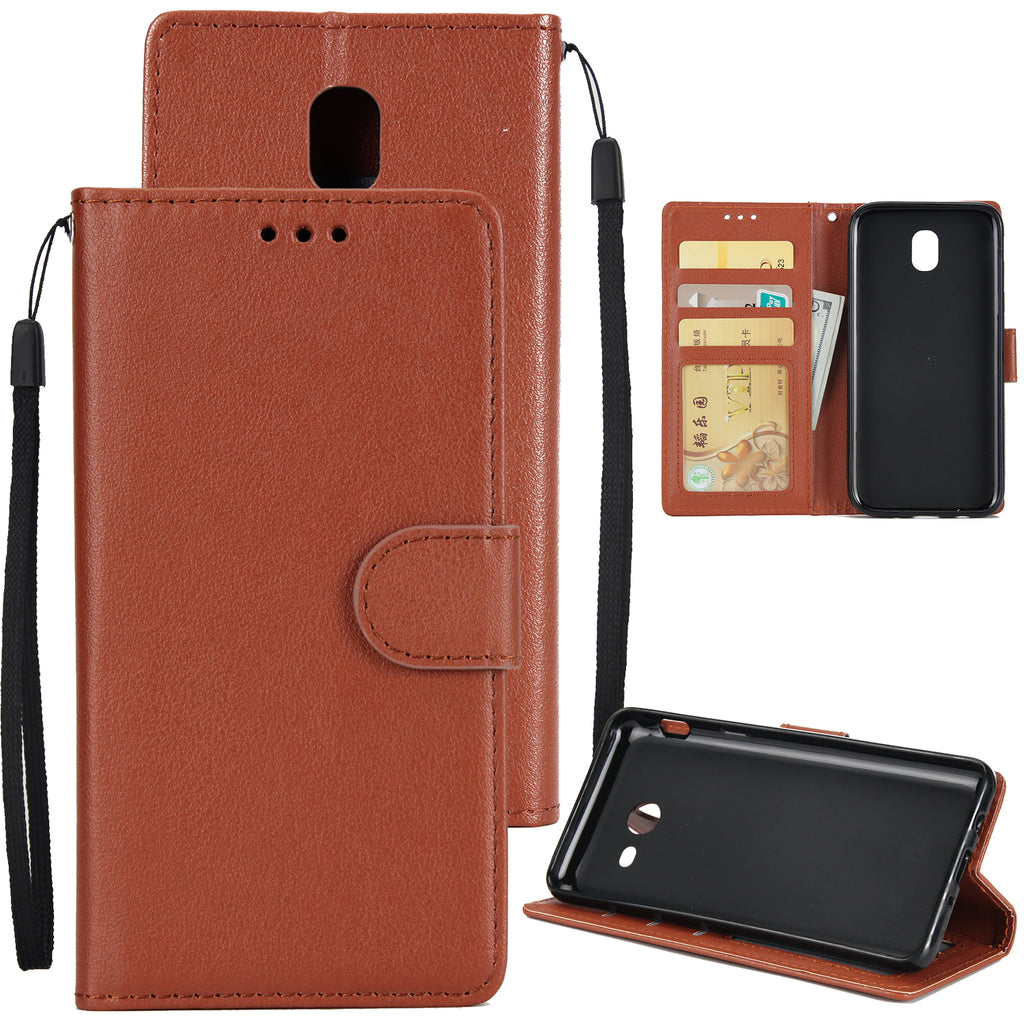 For Samsung J7 PLUS/J7+ Full Protective Clip Case Cover PU Stylish Shell with Card Slot brown