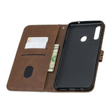 For Samsung A10S A20S Solid Color Denim Texture Front Clasp Bracket Leather Mobile Phone Cover brown