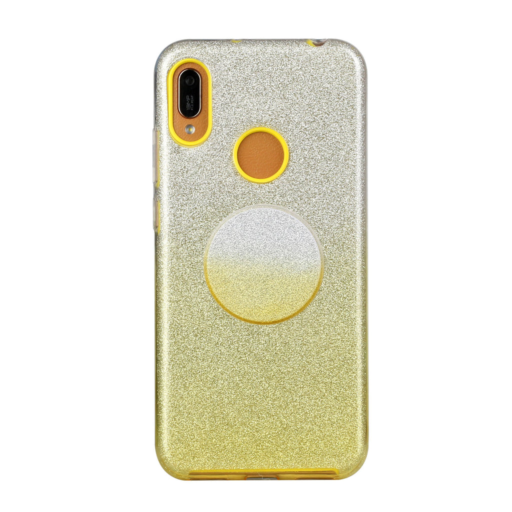 For Samsung A10/A50/A30S/A70/A20S Phone Case Gradient Color Glitter Powder Phone Cover with Airbag Bracket yellow