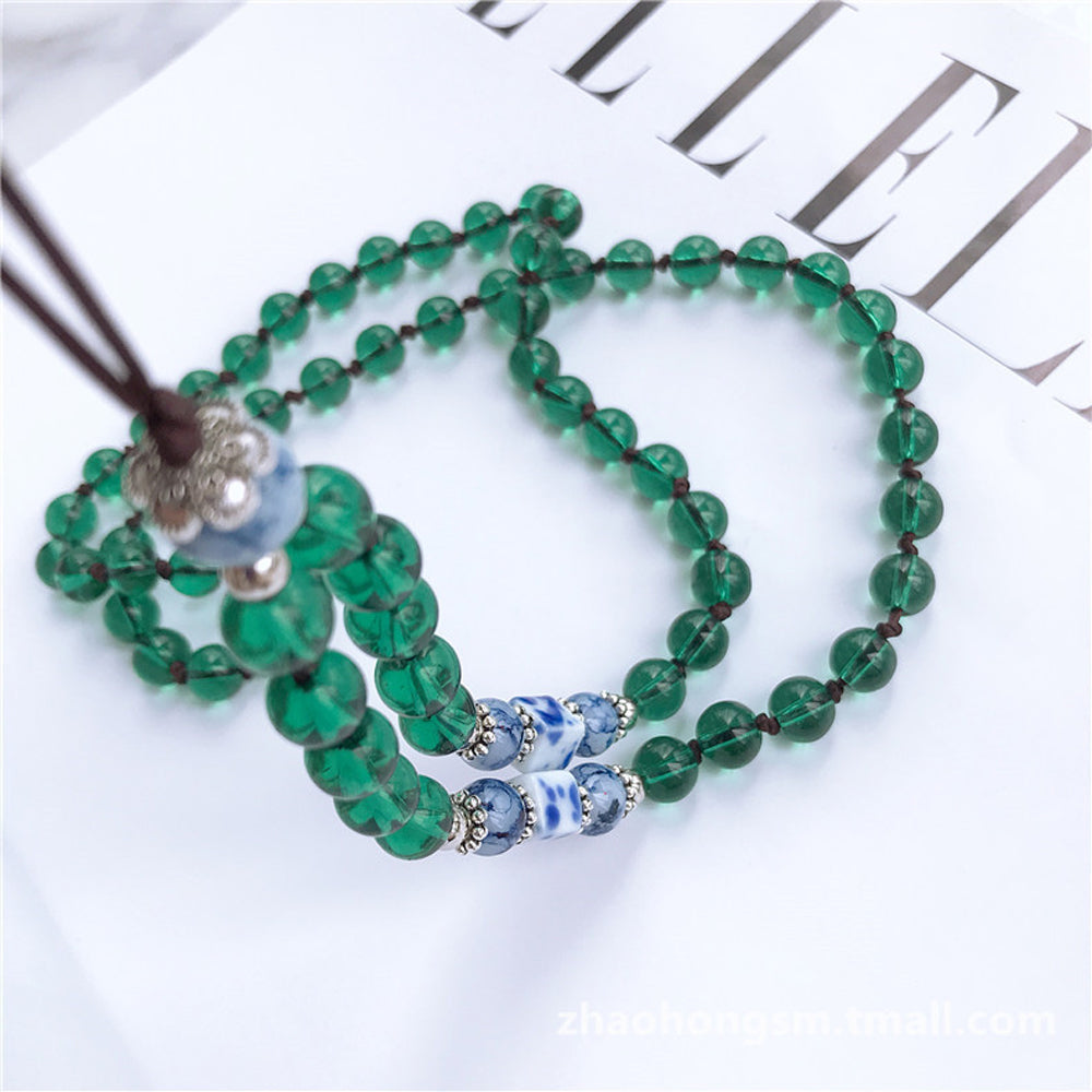 Fashion Hand-woven Mobile Phone Chain Blue White Porcelain Crystal Shiny Pendant  green