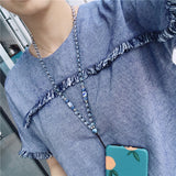 Fashion Hand-woven Mobile Phone Chain Blue White Porcelain Crystal Shiny Pendant  green