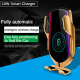 R1 Automatic Clamping 10W Car Wireless Charger  Infrared Induction Qi Wireless Charger Car Phone Holder Gold