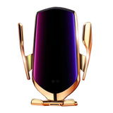R1 Automatic Clamping 10W Car Wireless Charger  Infrared Induction Qi Wireless Charger Car Phone Holder Gold