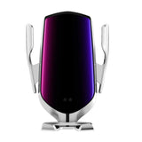 R1 Automatic Clamping 10W Car Wireless Charger  Infrared Induction Qi Wireless Charger Car Phone Holder Silver