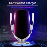 R1 Automatic Clamping 10W Car Wireless Charger  Infrared Induction Qi Wireless Charger Car Phone Holder Silver