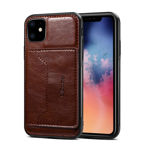 For iPhone 11/11 Pro/11 Pro Max Cellphone Smart Shell 2-in-1 Textured PU Leather Shock-Absorption Anti-Fall Card Holder Stand Function Phone Cover coffee