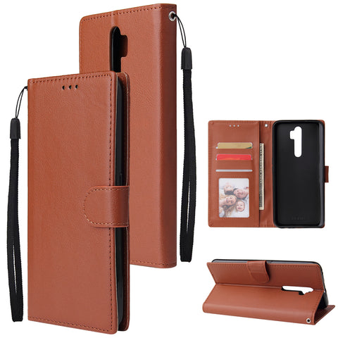 For Oppo A9 2020/Reno 2Z Cellphone Shell PU Leather Mobile Phone Cover Stand Available Anti-drop Elegant Smartphone Case Brown