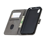 For HUAWEI Y5 2019 Denim Pattern Solid Color Flip Wallet PU Leather Protective Phone Case with Buckle & Bracket gray