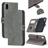 For HUAWEI Y5 2019 Denim Pattern Solid Color Flip Wallet PU Leather Protective Phone Case with Buckle & Bracket gray