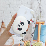 For Redmi 8/Redmi 8A Case Mobile Phone Shell Shockproof Cellphone TPU Cover with Cartoon Cat Pig Panda Coin Purse Lovely Shoulder Starp  White