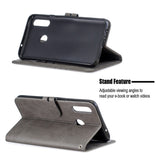 For Samsung A10S A20S Solid Color Denim Texture Front Clasp Bracket Leather Mobile Phone Cover gray