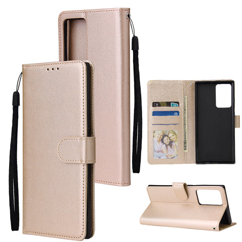 For HUAWEI PSmart 2020/Y5P/Y6P PU Leather Mobile Phone Cover with 3 Cards Slots Phone Frame Golden
