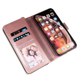For iphone X/XS/XS MAX/11/11Pro Pu Leather  Mobile Phone Cover Zipper Card Bag + Wrist Strap Rose gold