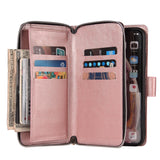For iphone X/XS/XS MAX/11/11Pro Pu Leather  Mobile Phone Cover Zipper Card Bag + Wrist Strap Rose gold