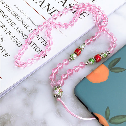 Fashion Hand-woven Mobile Phone Chain Blue White Porcelain Crystal Shiny Pendant  Pink