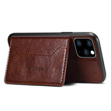 For iPhone 11/11 Pro/11 Pro Max Cellphone Smart Shell 2-in-1 Textured PU Leather Shock-Absorption Anti-Fall Card Holder Stand Function Phone Cover black