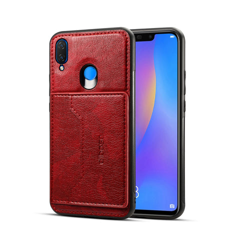 For HUAWEI Nova 3i 2 in 1 Retro PU Leather Wallet Stand Non-slip Shockproof Cell Phone Case red