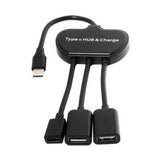 UC-123 Type-C to Dual Ports USB2.0 HUB Adapter Charging USB-C for Mobile Phone Laptop black